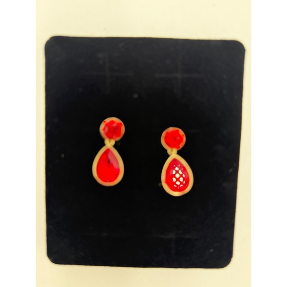 Heidi Daus Jewelry - Heidi Daus Red Crystal Pear Drop Earrings Gold Tone Screw Back Vintage Style